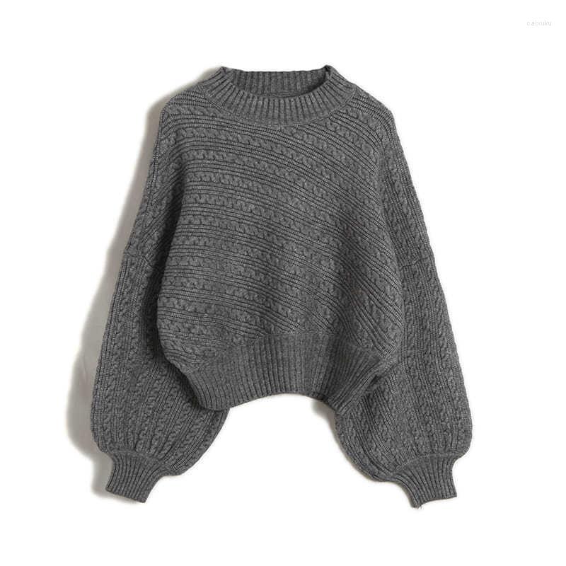 

Women's Sweaters Puff Sleeve Women Winter Crop Tops Knits Round Neck Lantern Loose Woolen Basic Tee Fall, Black