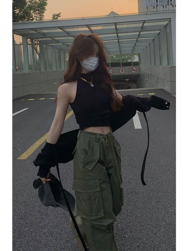 

Women's Pants s High Street Retro Pocket Cargo Women Army Green Loose Waist Drawstring Sweatpants American Casual Y2K Woman 221011, 13