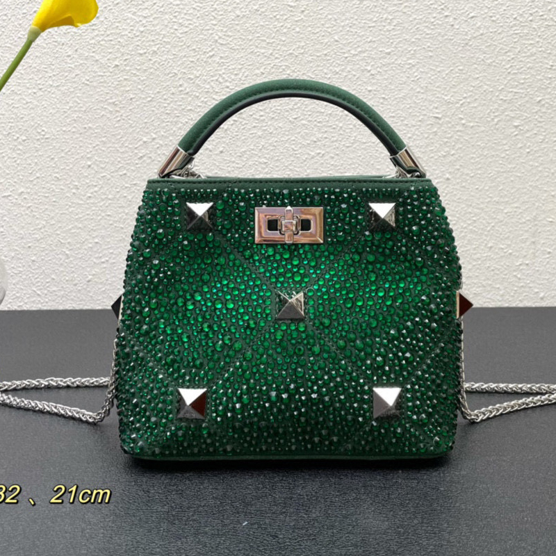 

Crystal Bags Designer Evening Bag Women Rivet Crossbody Totes Messenger Diamonds Shoulder Bag Magnetic Clasp Removable Handle Chain Genuine Leather Handbags