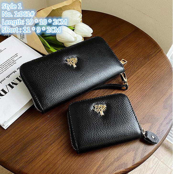 

Wholesale factory ladies clutch bags 2 styles Joker multifunctional leather mobile phone bag personalized zipper long wallet metal decoration short coin purse, Black-short -plum blossom