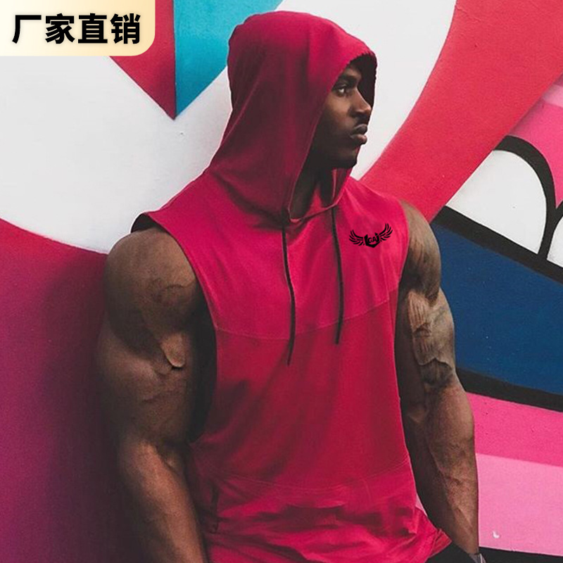 Vêtements de sport printemps nouveau gilet de sport hommes couleur unie pull sans manches vêtements d'extérieur à capuche en plein air