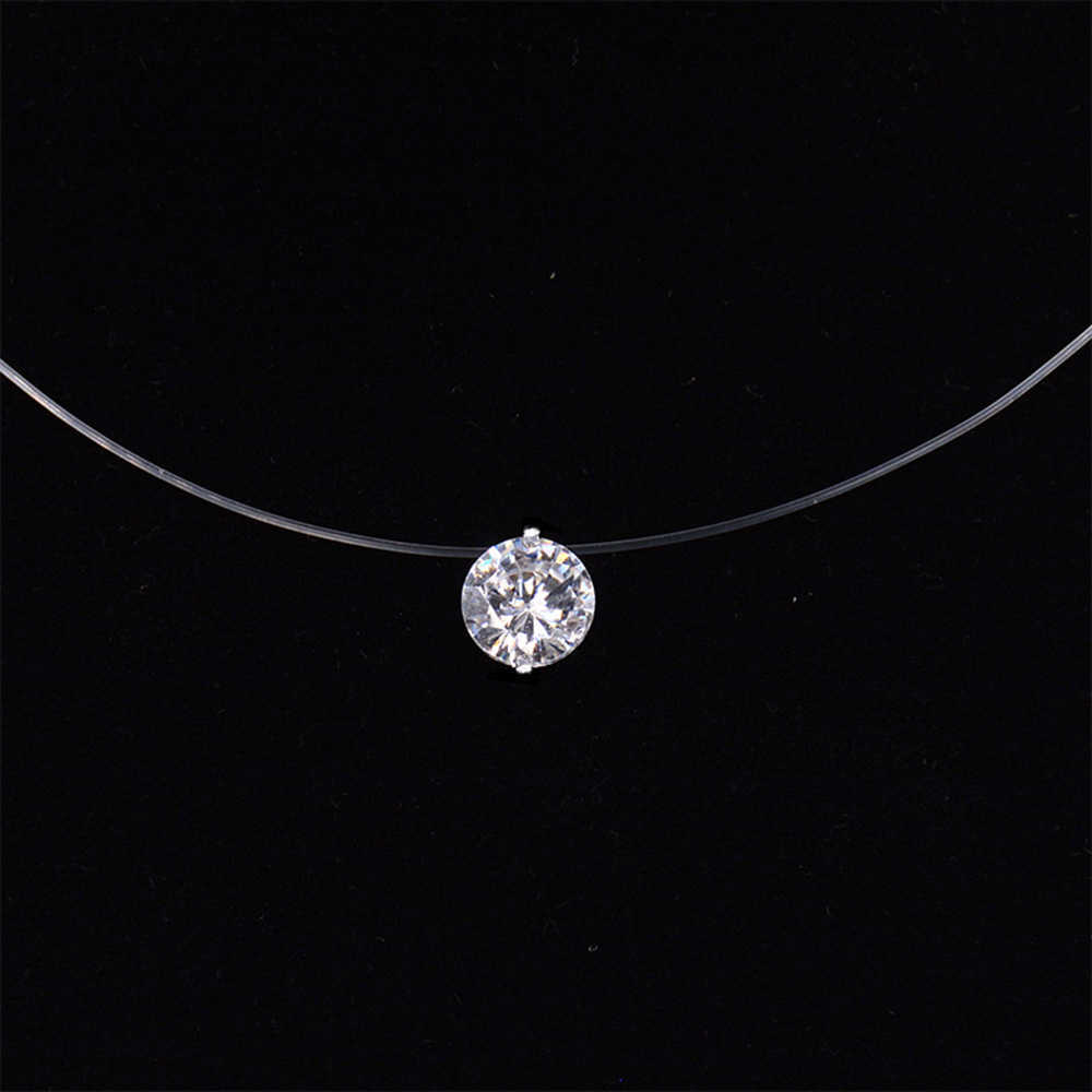 Pendant Necklaces Fashion Silver Color Crystal Zircon Invisible Pendant Necklace For Women Transparent Fishing Line Chain Necklace Collier Femme-image-809575641