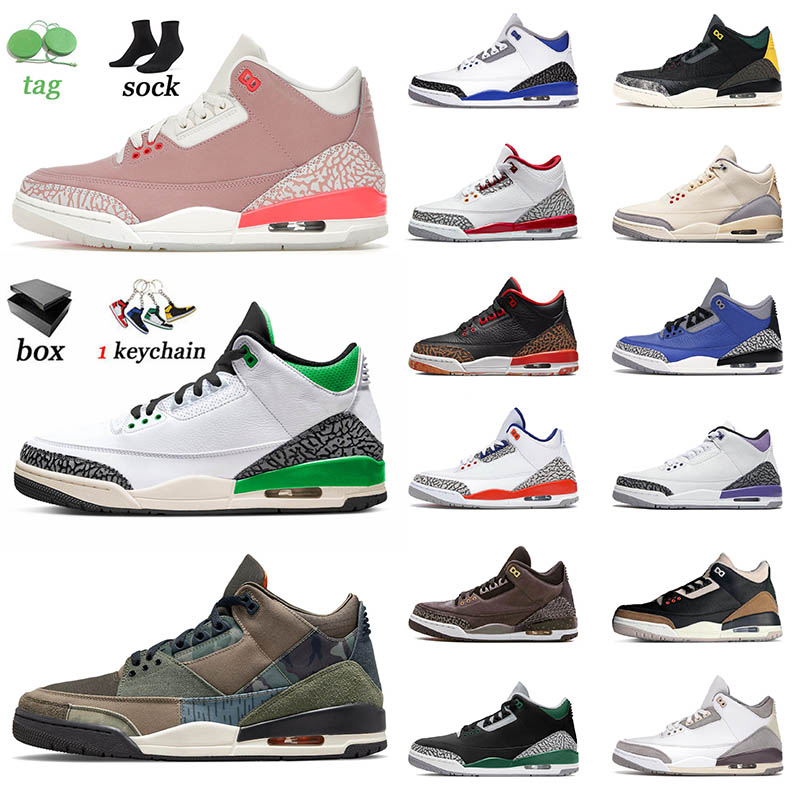 

3 Men Lucky Green Basketball Shoes 3s Sneakers Dark Iris Cardinal Fire Red Neapolitan Muslin Desert Elephant Black Gold UNC Mens Women, 8 patchwork 40-47