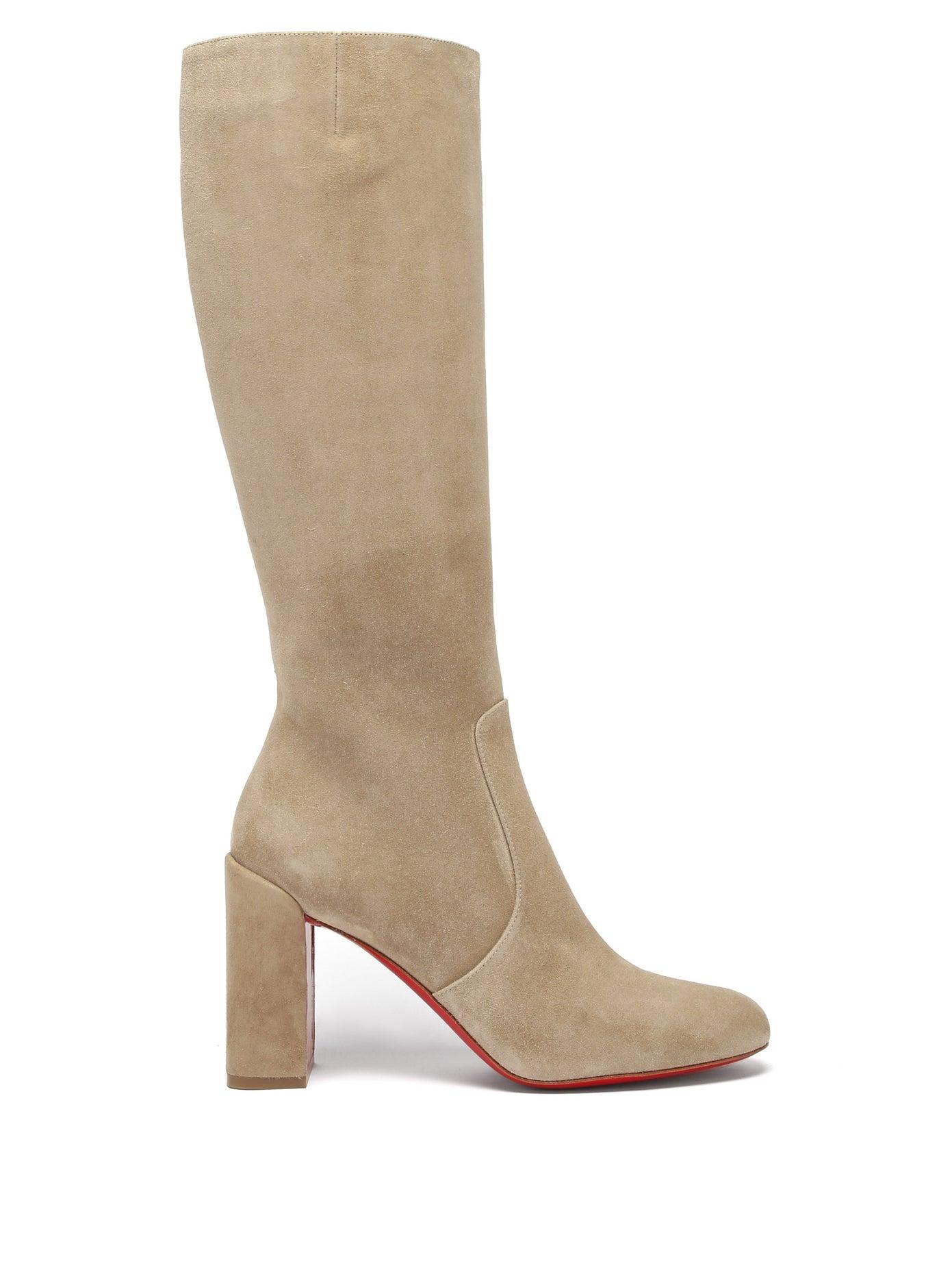 

Paris Luxury designs Winter Boots for women Knee-high Shape Red Botto Thick Heels Reds Soles Boot Black Supple Suede fashion lady shoes chunky heeled
