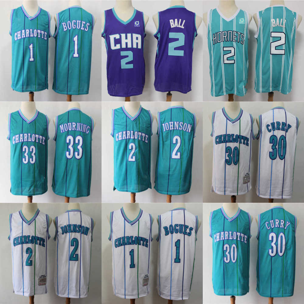 

Men Charlotte''Hornets''Jersey 33 Alonzo Mourning 2 Larry Johnson 1 Bogues 30 Dell Curry 2 LaMelo Ball Basketball Shorts Jerseys, Color