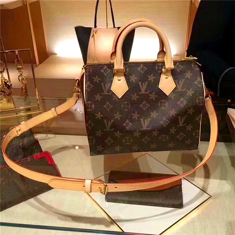 

boston Women Messenger Oblique span Travel bag Classic Style Fashion bags Shoulder Lady Totes handbags Speedy 30 cm With dust bag lock, White grid