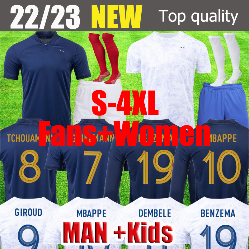 

4XL Soccer Jersey Maillots de football 22 World Cup FRENCH BENZEMA Football Shirts MBAPPE GRIEZMANN POGBA KANTE maillot foot kit Top Shirt hommes enfants MEN Kids Set