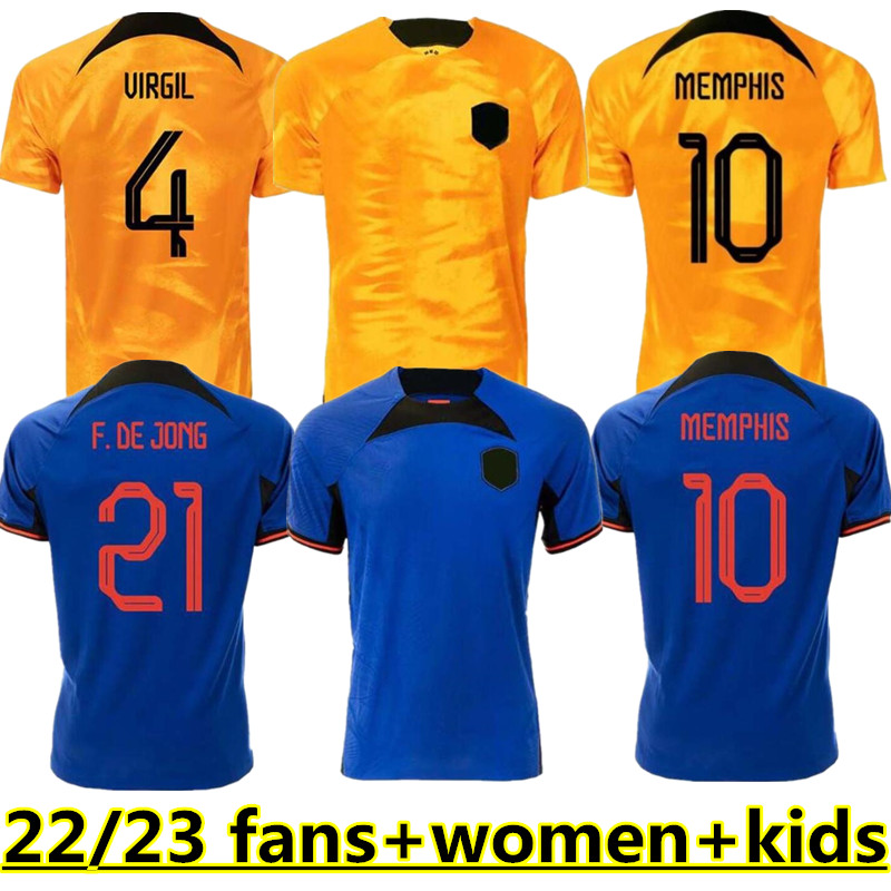 

2022 Netherlands MEMPHIS soccer jersey DE JONG Holland DE LIGT WIJNALDUM VAN DIJK 22 23 football shirt Adult men kids kit DUMFRIES Woman 666, Blue