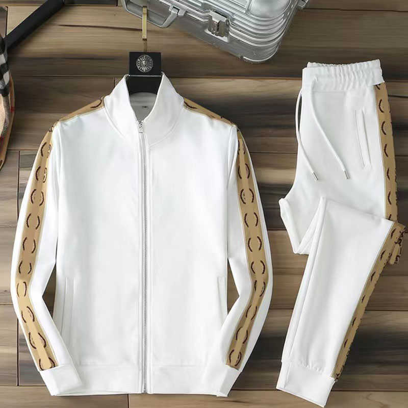 

Men's Tracksuits new European and American men's casual sports fashion highquality longsleeved twopiece G221011, White