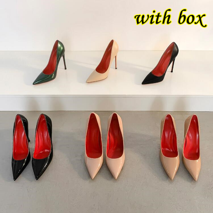 

Brand High Heel Shoes Women's Pumps Genuine Leather Red Shiny Bottoms 8cm 10cm 12cm Thin Heels Nude Black Red White Women Wedding Shoe with Box Size 34-44, Rose shiny