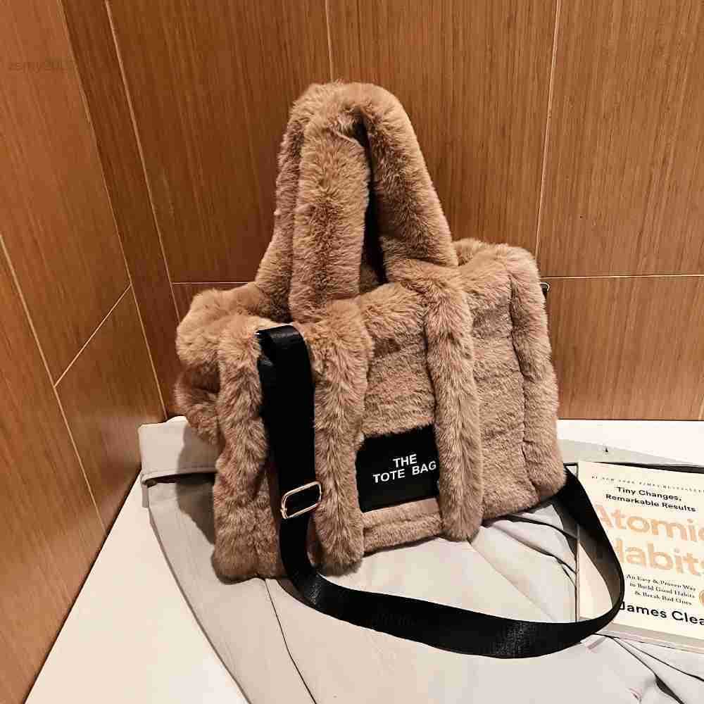 

Furry The Tote Bag Women Large Capacity Shoulder Handbag Winter Soft Plush Crossbody Bags Vintage Female Warm Shopper Purses, Gray