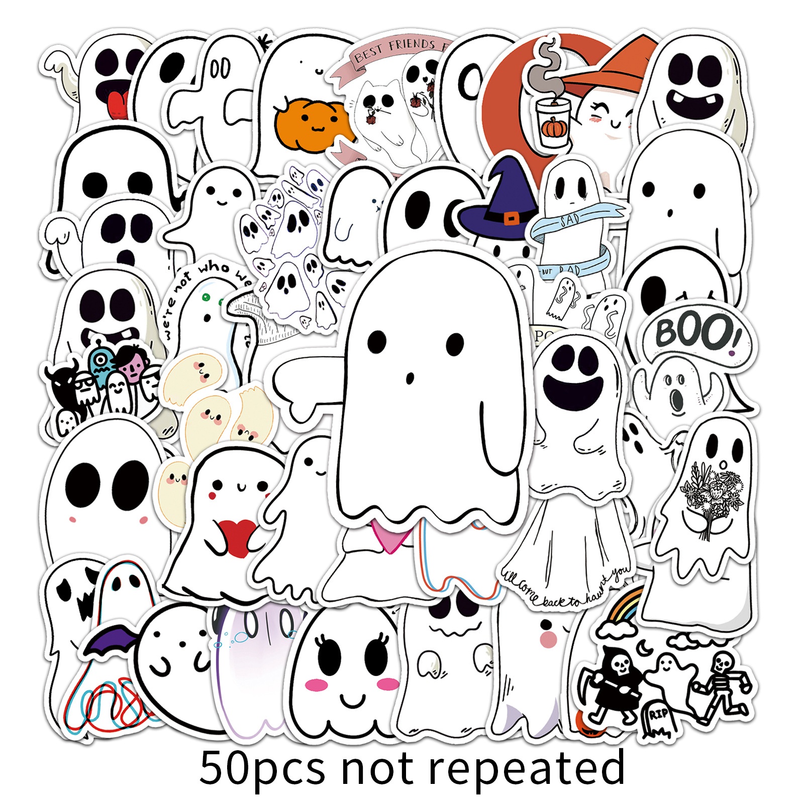 

50PCS Halloween Ghost Stickers Graffiti Stickers Witch Sticker Astrology Tarot Goth Waterproof Toy Decals, Multi colors