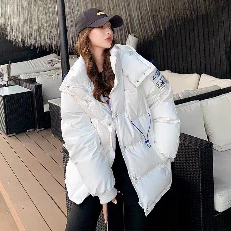 

Down coat virus badge pull rope loose hooded white eiderdown fashion brand new men and women, Black