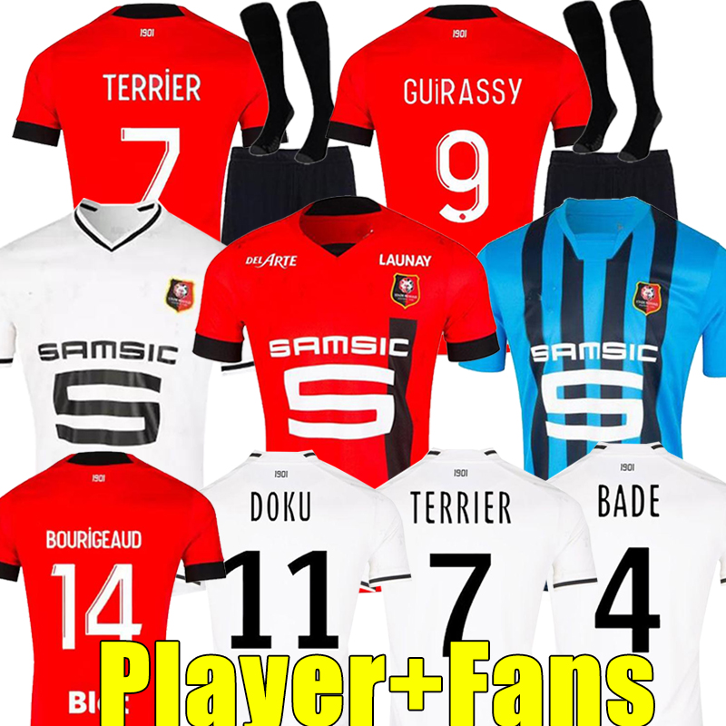 

22/23 Stade Rennais third Soccer Jerseys 120th SULEMANA DOKU 2022 2023 Rennes BOURIGEAUD GUIRASSY TRUFFERT TERRIER TAIT men kids Kits sock Full sets Football Shirt, 22-23 away player