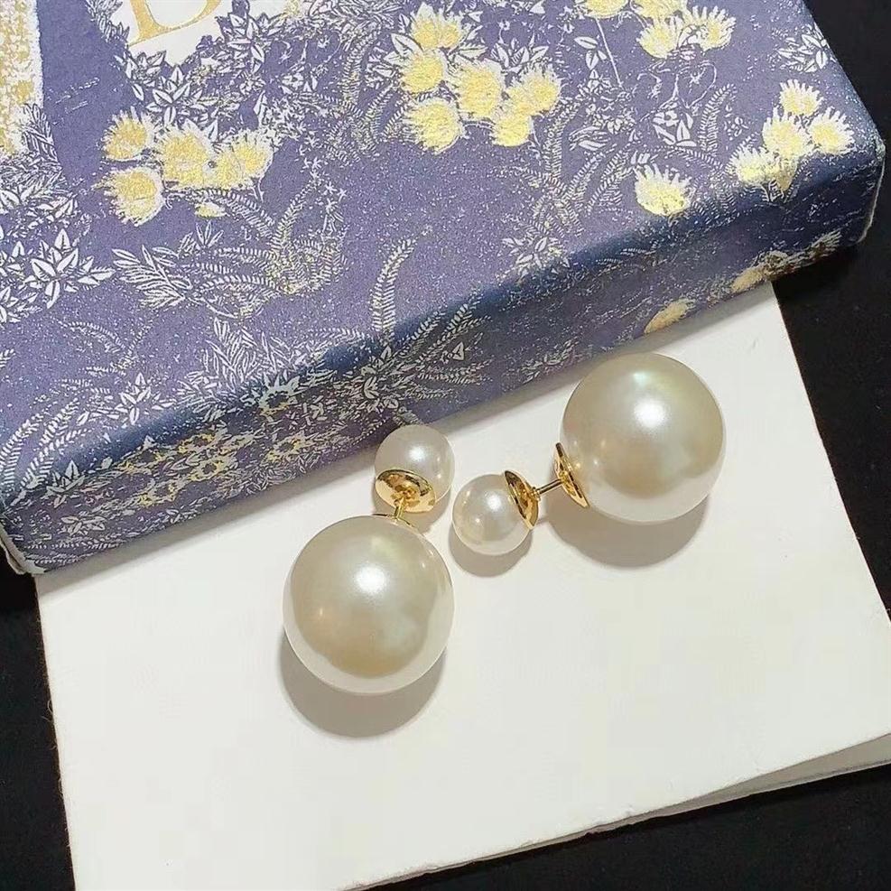 

luxury big pearl ball double sides stud earrings for women retro vintage gold copper charm ear rings with stamp327o