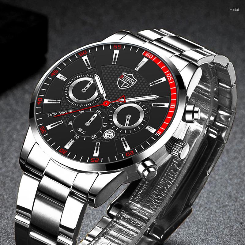 

Wristwatches 2022 Luxury Fashion Mens Sports Watches For Men Business Stainless Steel Quartz Watch Man Casual Luminous Clock Reloj Hombre, Leather black silver