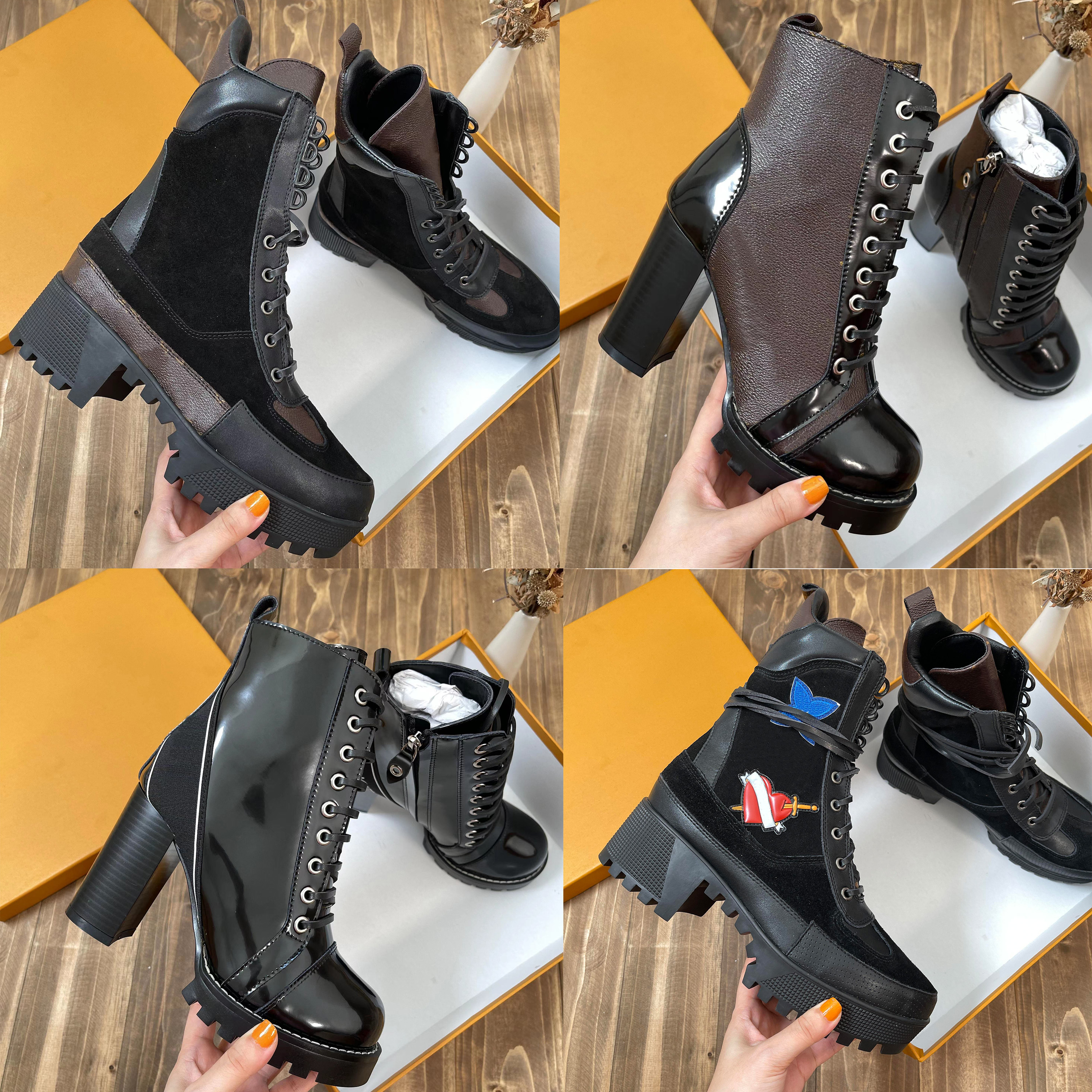 

Designer Laureate Boots Women Martin Boot Winter Leather High Heel Flamingos Love Arrow Medal Shoes Desert Chunky Heeled Booties