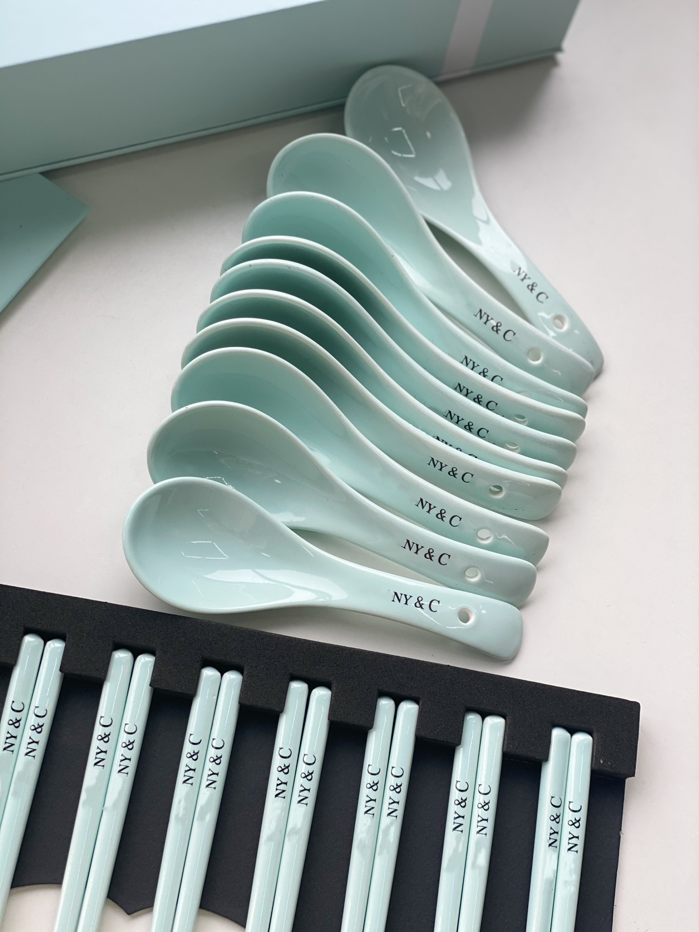 

designer Luxury Blue bone china ceramic Spoon chopsticks set household high-end non-slip high-value net red tableware