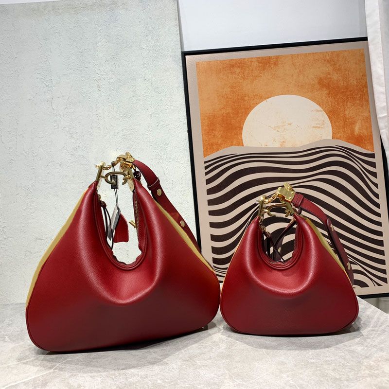 

Attache Crossbody Bag 7A Half Moon Handbags Purse Women Shoulder Bags Genuine Leather Removable Strap Red Green Ribbon Silver Hardware, Gift box (not sold separately)