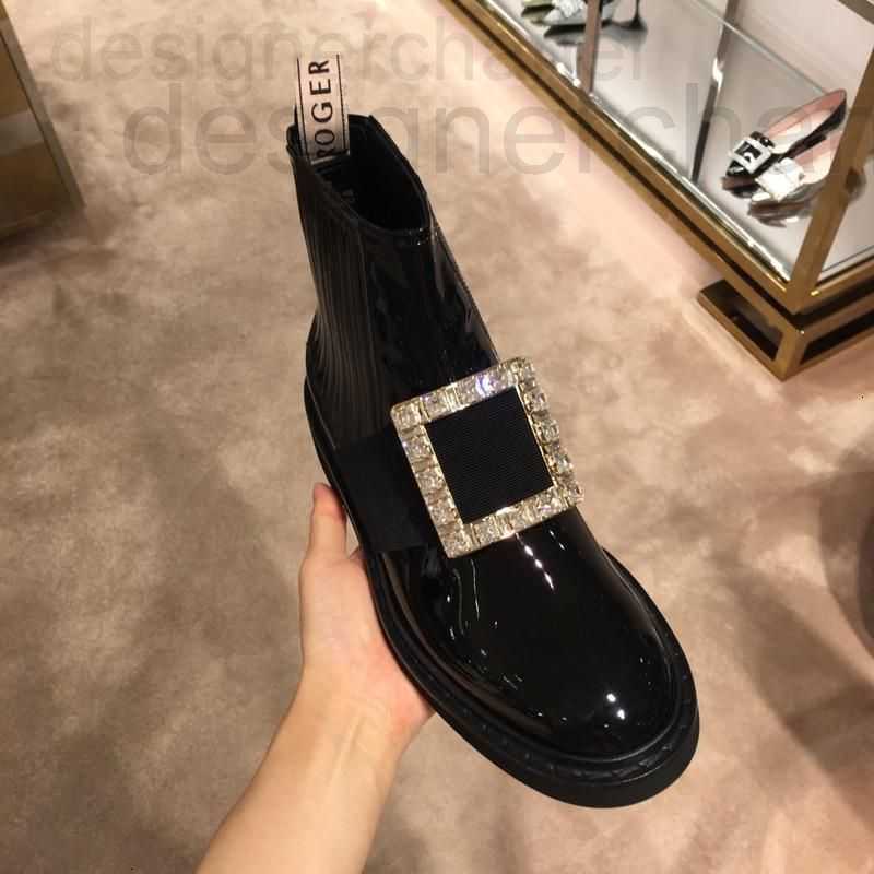 Dress Shoes designer High version RV short boots women's buckle Rhinestone patent leather Martin Liu Wen Tang Yan same black shoes QOFJ