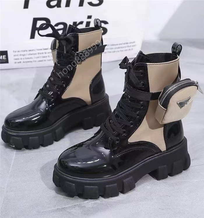 

2022 New Fashion Wallet Boots Nylon Boots Combat Booties Leather Designer Fashion Brushed Removable Strap with Pouch Rubber Sole Leg Black White Zip Pocket Lace Up, Box