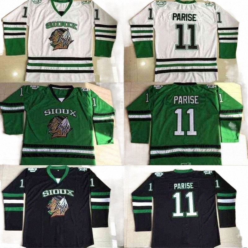 

college Hockey Wears #11 Zach Parise Dakota Hockey Jersey Men' 100% Stitched Embroidery Fighting Sioux DAKOTA College Hockey Jerseys Black White Gree g0KR#, 7 white