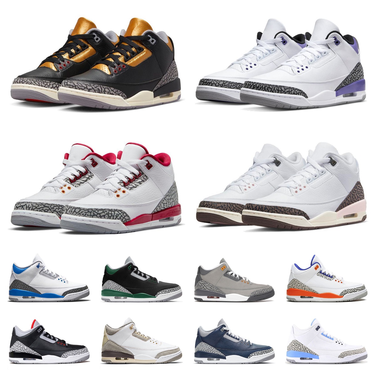 

Mens 3 3s Neapolitan Dark Mocha Basketball Shoes Cool Grey Cardinal Red Dark Iris Racer Blue Fragment UNC Georgetown Pine Green Black Cement Designer Sports Sneakers, Bubble package bag