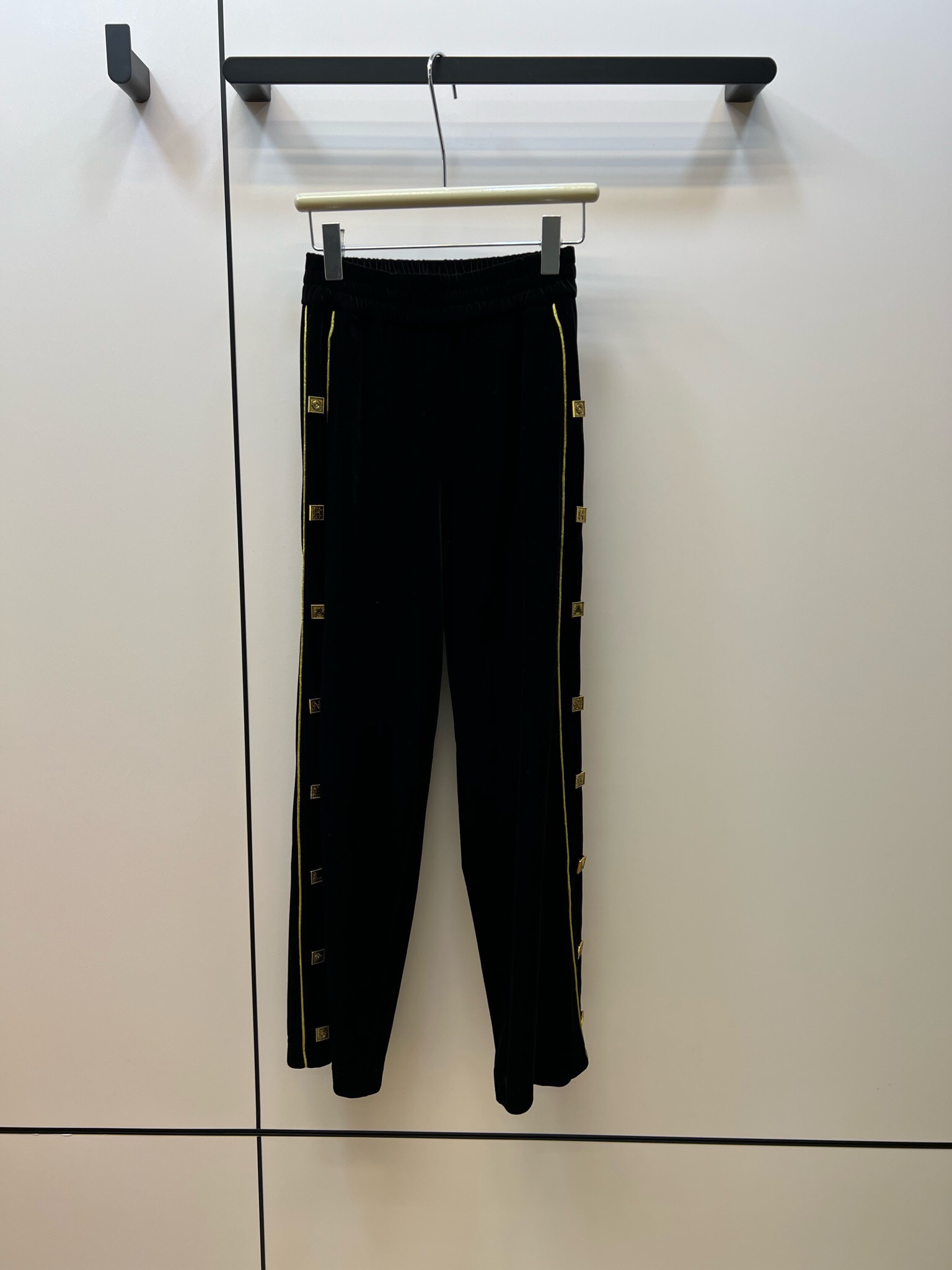

Fashion 2022 Velvet Casual Ladies Black Pants Women Side Gold Button Thicken High Waist Wide Leg Pant Trousers