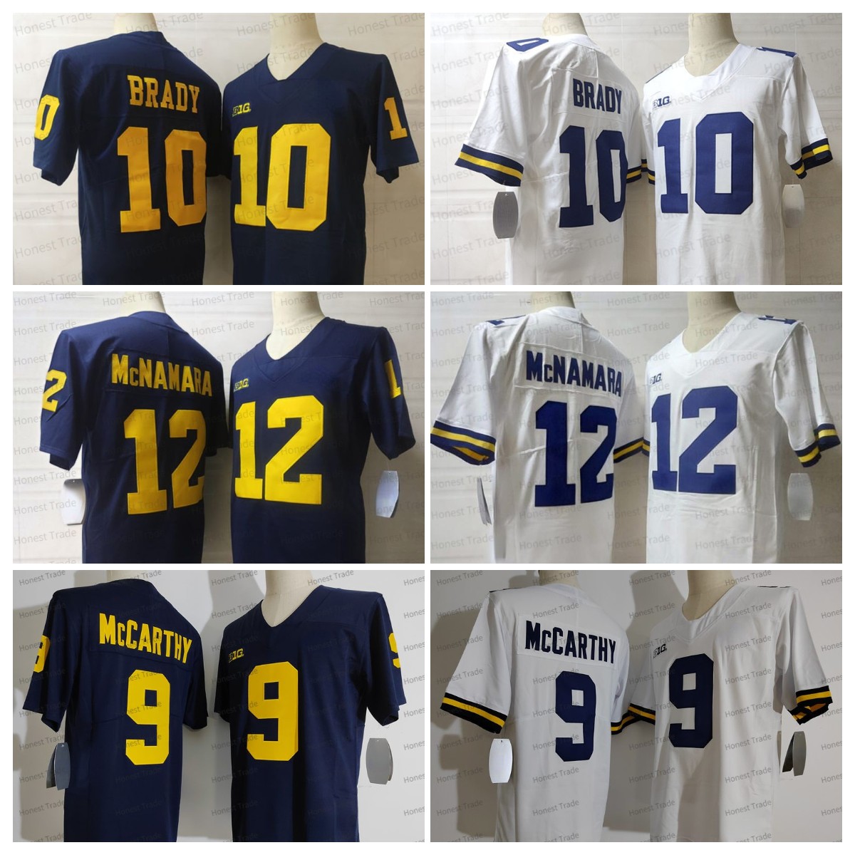 

NCAA 9 Mccarthy Football Jersey 10 Tom Brady 12 Mcnamara Yellow White Michigan Wolverines College Mens Football Jerseys, Men jersey