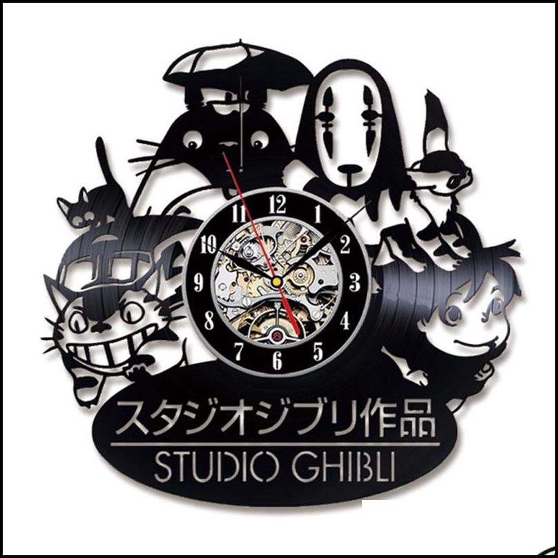 Studio Ghibli Totoro Wall Clock Cartoon My Neighbor Totoro Vinyl Record Clocks Wall Watch Home Decor Christmas Gift for Children Y286F