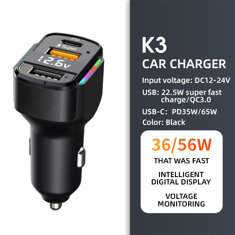 Chargeur de voiture Uninveral PD65W 45W Port de charge double à charge ultra rapide