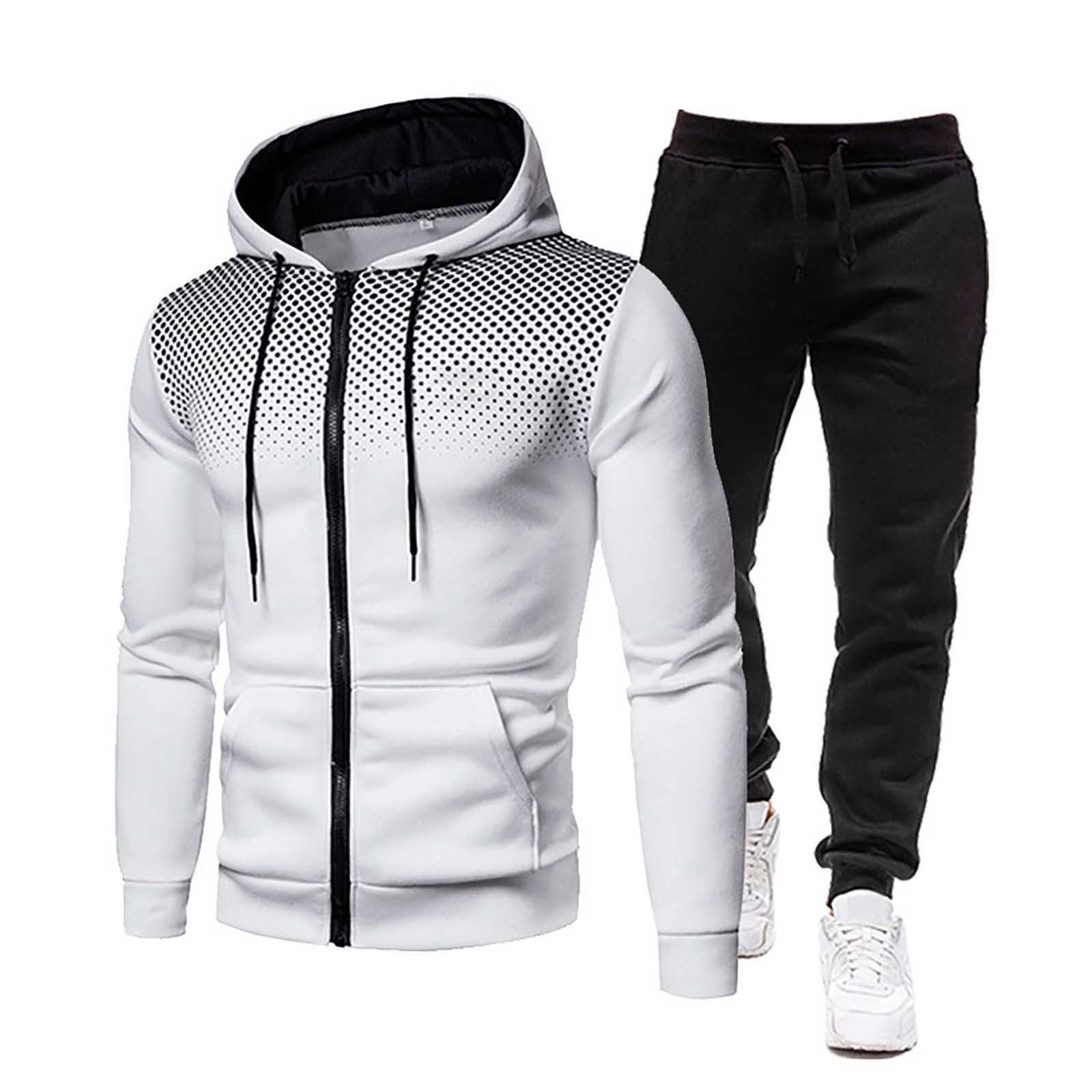 

Men's Tracksuits Casual Sports Fitness Suit With Dots Hoodie Sweatshirt Autumn Winter sports Long sleeve trouser Sets G221011, Black