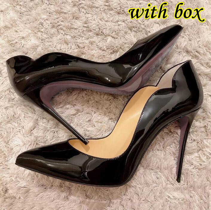 Women Brand Pumps High Heel Shoes Genuine Leather Nude Black Red Shiny Bottoms Wedding Shoes 12cm Super 8cm 10cm Pointed Toe Pump 34-44 with box