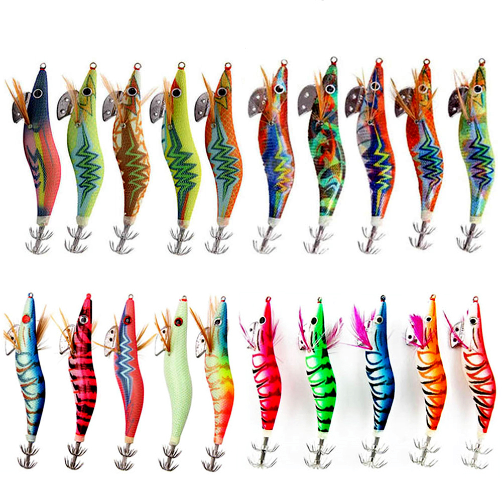 

Baits Lures 20Pcslot Squid lure Shrimp Jigs Wood lure Luminous Octopus lures 3D Eyes Cuttlefish Artificial bait jigging fishing lure 221012