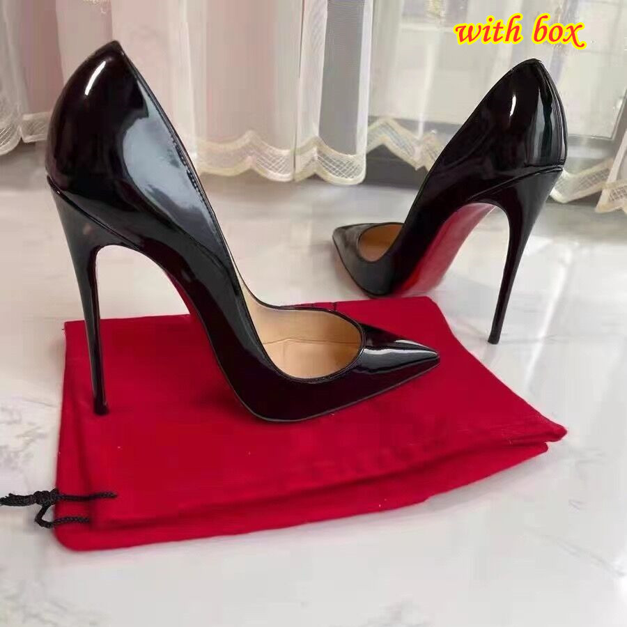 Brand Women High Heel Shoes Genuine Leather Sexy Pointed toe Pumps 8cm 10cm 12cm Thin Heels Wedding Shoes Nude Black Red White Blue Shiny Shoe with