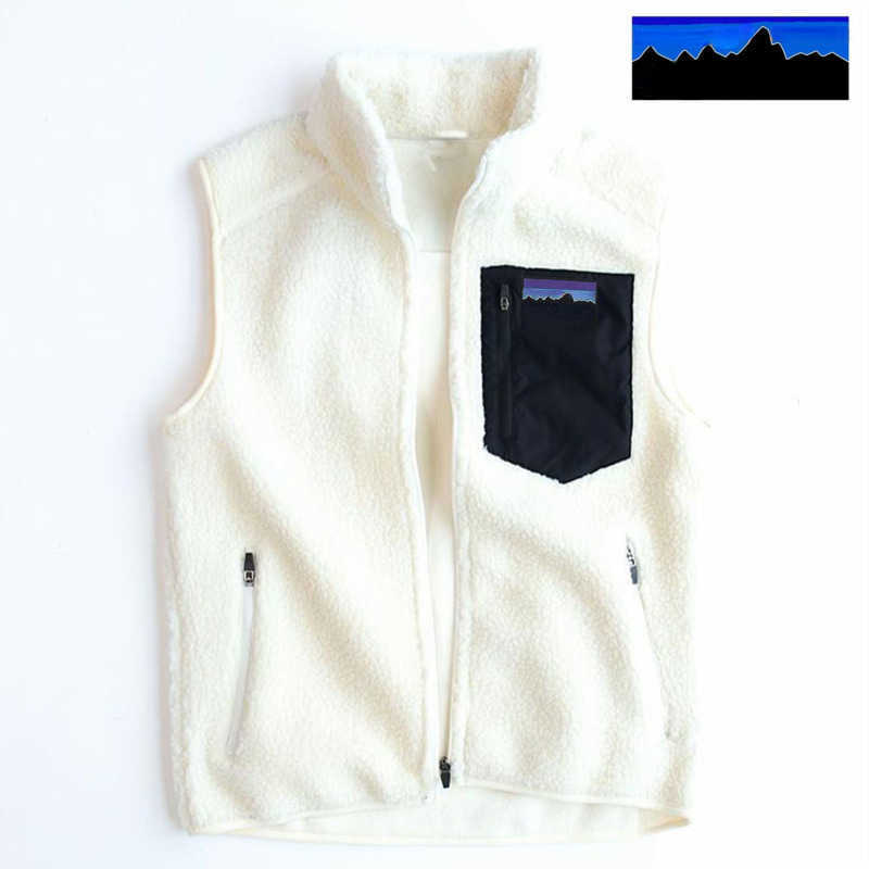

designer mens vest pata hoodless jacket stand-up collar stitching fashion zipper cardigan wool thermal coat men women sports sleeveless vests, White