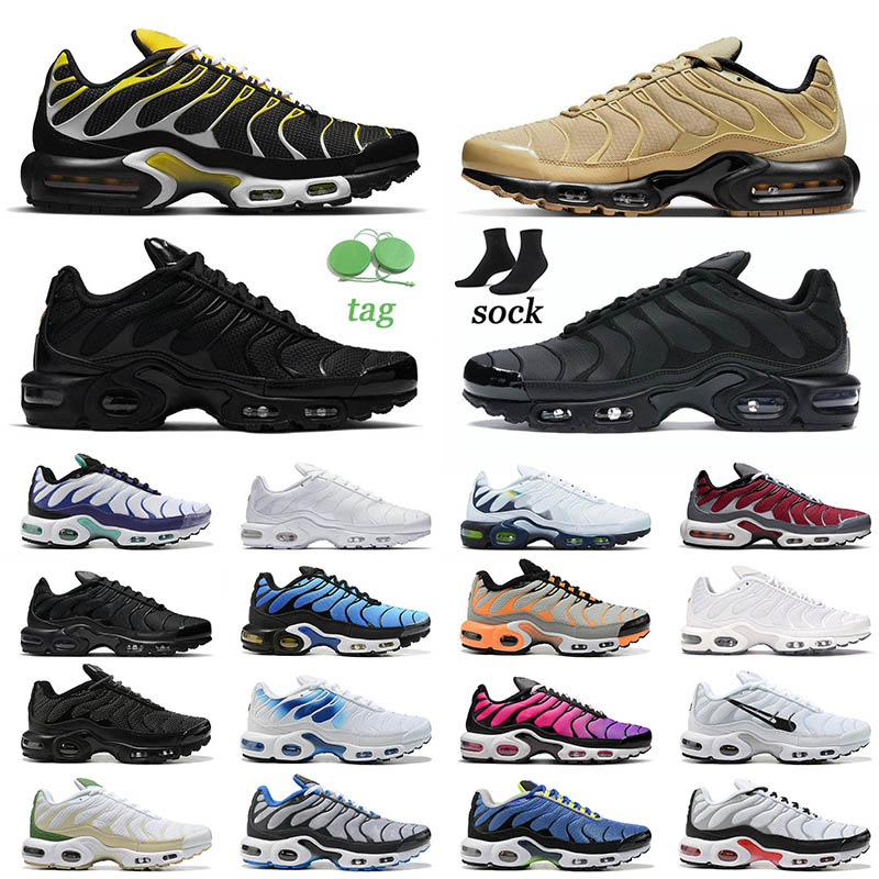 

Women Mens Tn Plus Se Running Shoes Leather Triple White Black Dusk Gradients Nods To Nature France Silver Swooshes and Cages Sneakers Trainers Size 12, A35 40-46