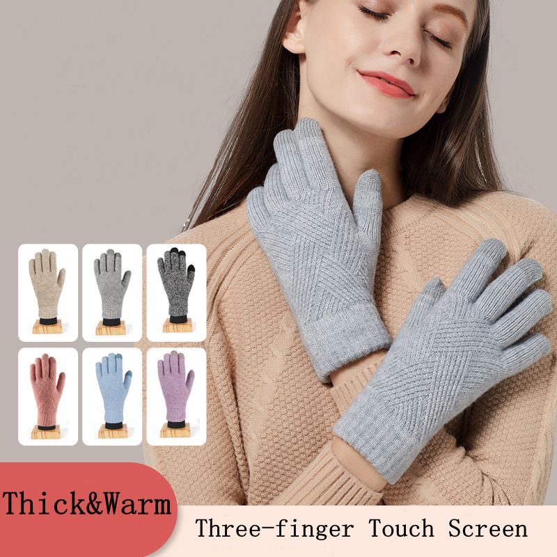 

Double-layer Touch Screen Knitted Mittens Gloves with Thick Velvet for Cold Riding Thermal