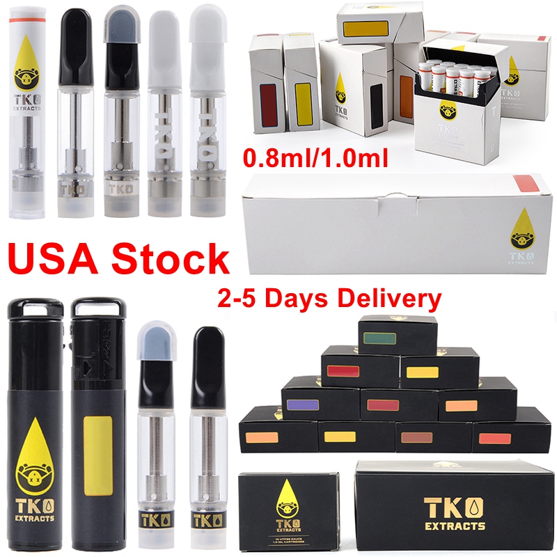 

USA Stock TKO Extracts Atomizers 0.8ml 1ml Ceramic Carts Empty Vape Pen Cartridges Packaging Glass Thick Oil Wax Vaporizer 510 Thread E Cigarettes