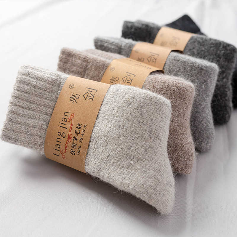 

Men's Socks Super Thicker Solid Merino Wool Rabbit Snow Winter Warm Funny Happy Male Men calceta hombre skarpety meskie T221011