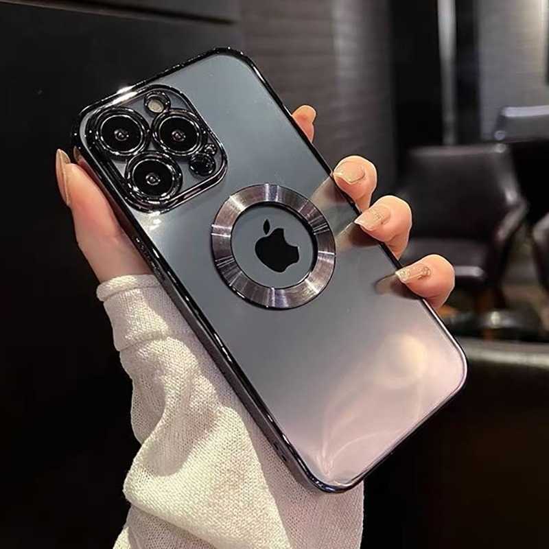 

Cell Phone Cases Luxury Plating Transparent Hole Case For i 14 11 13 12 Pro Max X XS 7 8 Plus SE 2020 Silicone Cover funda Y2210, Sierra blue