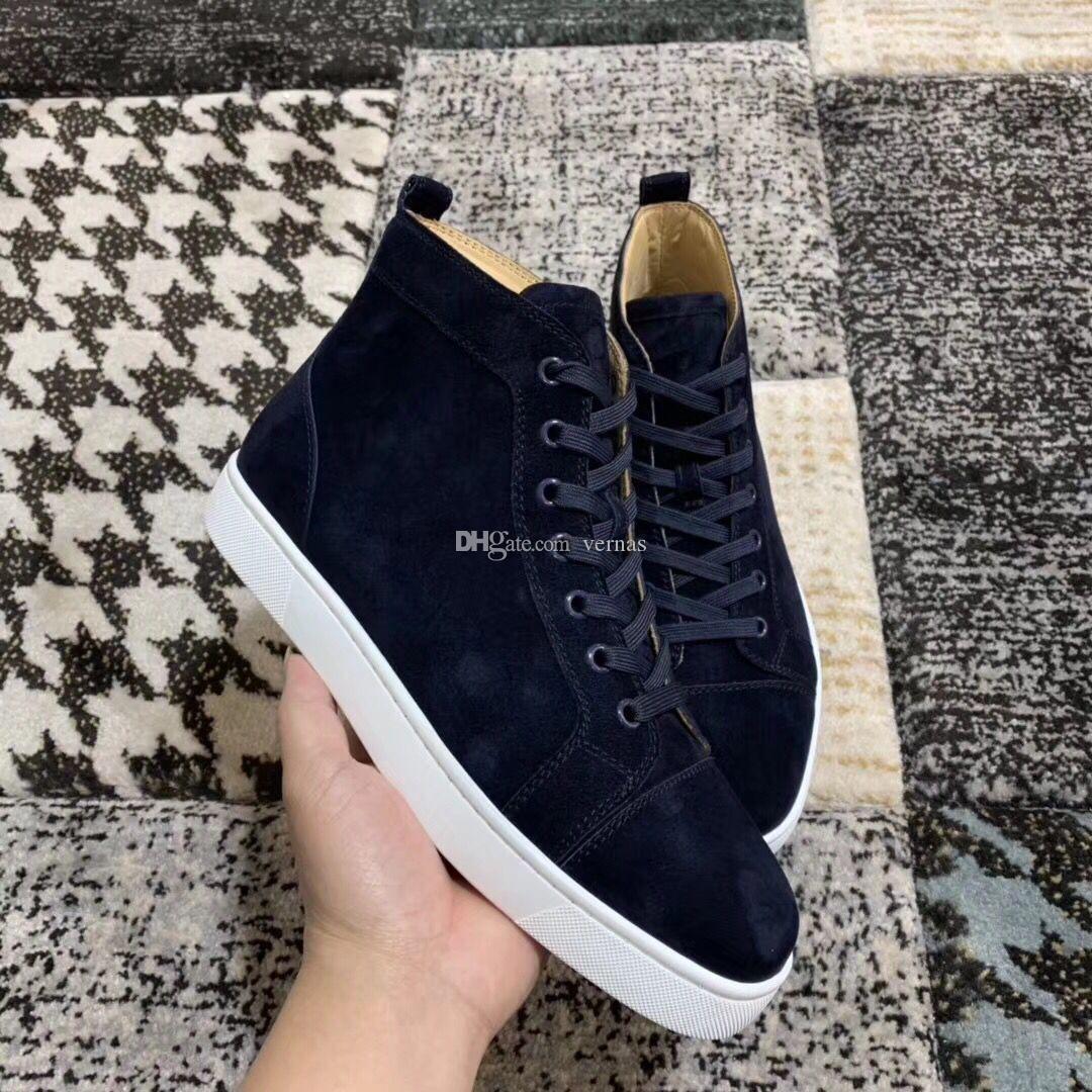 Red-Bottoms Christians Navy-blue Suede Leather Sneakers Shoes Superior Comfort Shoes For Women Men High Top Good Quality Casual Walking fwa
