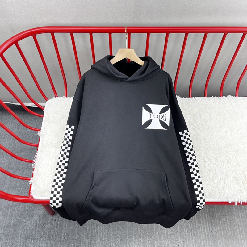 

22FW USA Big Cross Logo Racing Team Hoodie Autumn Winter Skateboard Streetwear Pullover Hooded Sweatshirt, White