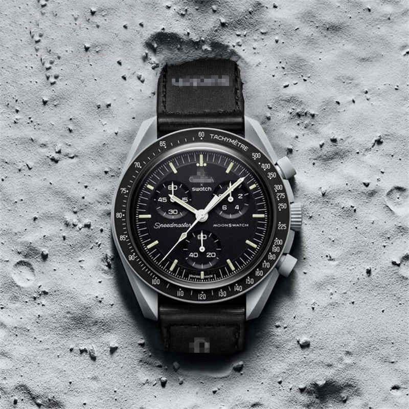 

swatchity Bioceramic Moonswatch Quarz Chronograph Mens Watch Mission To Mercury 42mm Real Black Nylon OmegsWatch James montre de luxe Limited Edition 2022