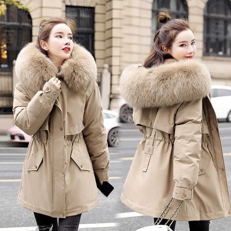 Women's Down Parkas 2021 New Women's Coat Winter Jacket Hooded Long Thick Warm Cotton Padded Parkas Female Fleece Inside Liner Jackets