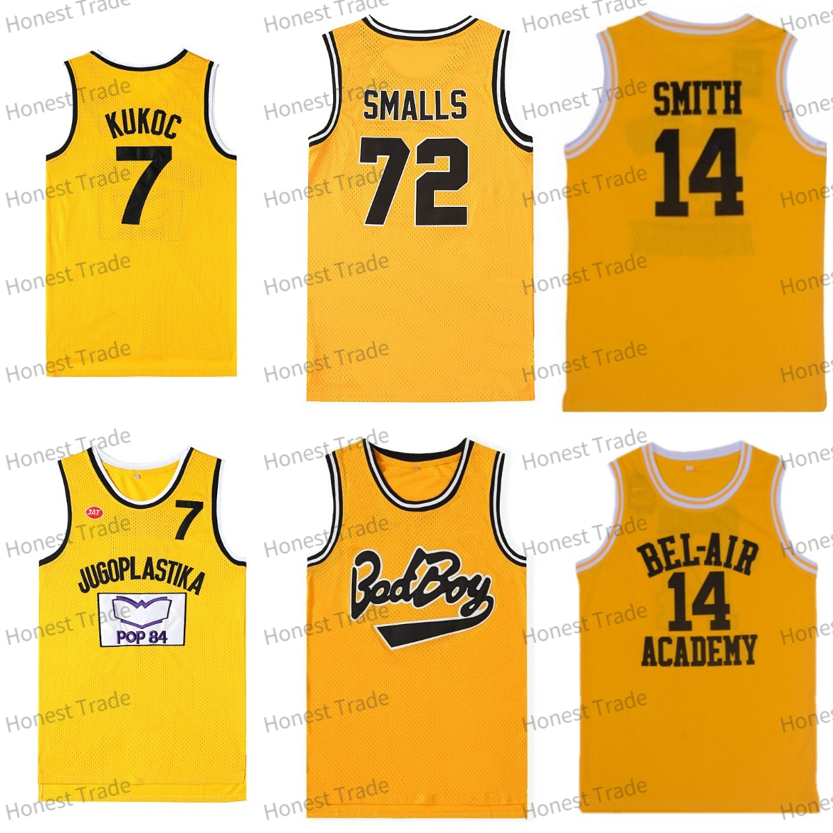 

Movie Basketball Jersey Jugoplastika Split Pop 7 Toni Kukoc Bad Boy Big 72 Biggie Smalls The Fresh Prince Academy 14 Will Smith Yellow Mens Stitched Jerseys Mesh, Men jersey