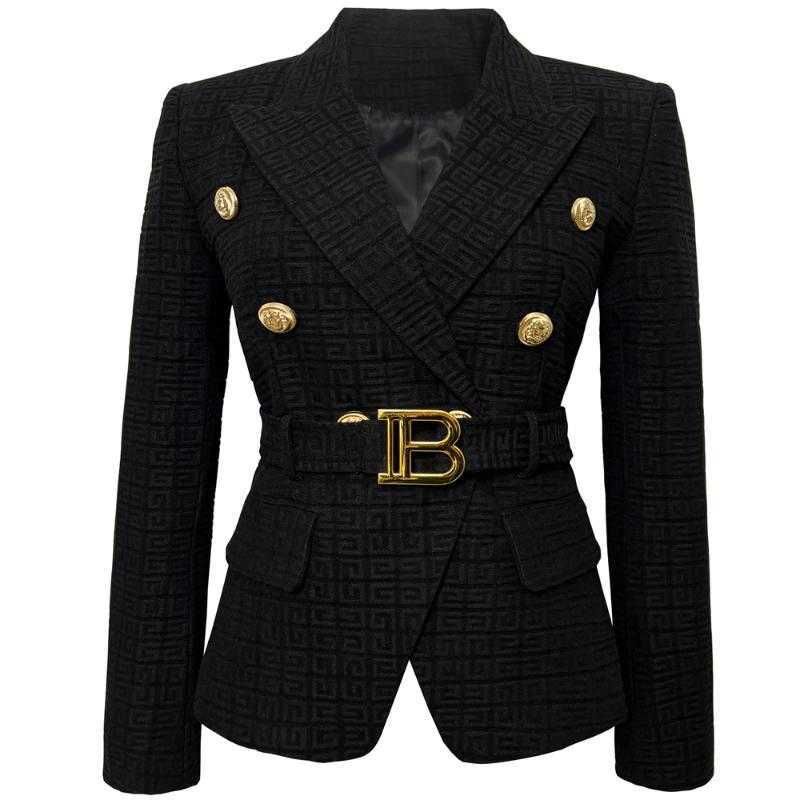 Women&#039;s designer Blazers 2022 Spring And Autumn Fashion High-quality Small blazer B Home Lion Button Short Black White Jacquard Jacket Size-image-809785577