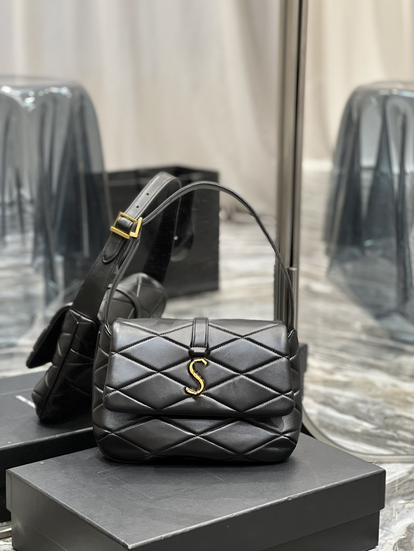 

Cosmetic Bags Cases LE 57 hobo womens designer shoulder bags soft quilted genuine leather fashion handbags luxuries clutch flap bag lady purse, Black