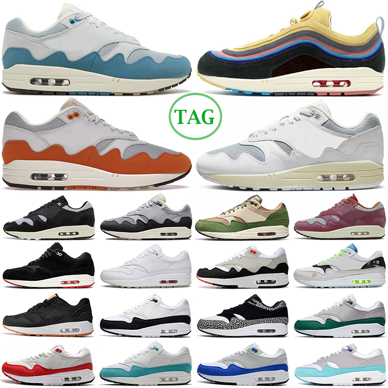 

Airmax 1 87 running shoes Patta Waves White Black Windbreaker Grey Curry Monarch Noise Aqua Mellow Blueprint sneakers mens womens sports trainers walking jogging, 36-45 j-black