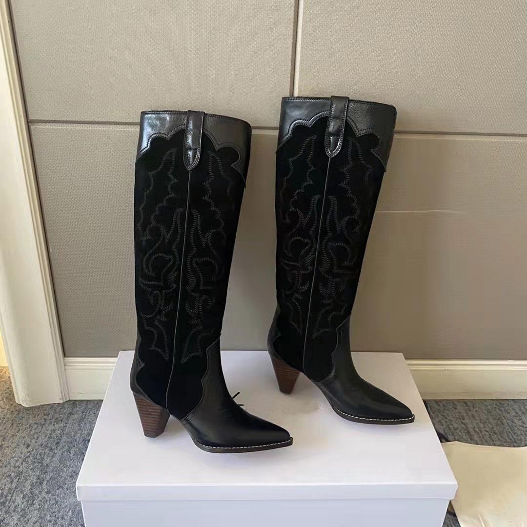 

top quality Shoes Marant Boots Western Boots Fashion Season Leila Black Leather Velvet Knee-High Isabel Paris, As picture